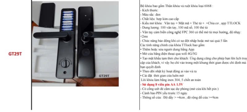 Khóa vân tay cửa chính dùng 8 viên pin AA Khóa vân tay cửa chính dùng 8 viên pin AA