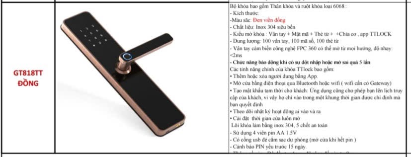 Khóa vân tay cao cấp màu đồng giá rẻ Khóa vân tay cao cấp màu đồng giá rẻ