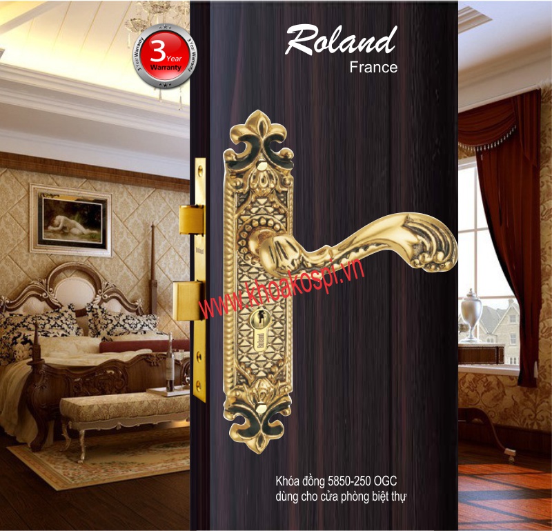 khóa cửa cổ điển châu âu Khóa Roland (Đồng đúc) dùng cho cửa phòng 5850-250 Vàng Đen khóa cửa cổ điển châu âu Khóa Roland (Đồng đúc) dùng cho cửa phòng 5850-250 Vàng Đen