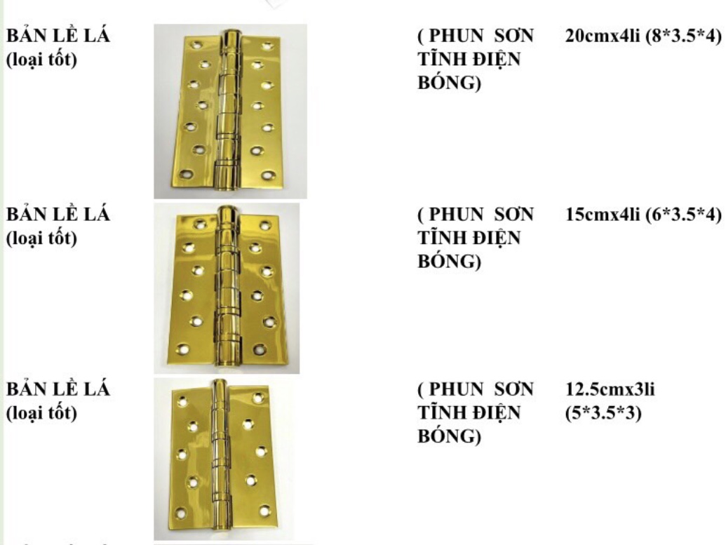 Bản lề lá inox mạ vàng 20cm, 15cm,12,5cm, 10cm cho cửa đại sảnh, cửa phòng, cửa sổ cao cấp Bản lề lá inox mạ vàng 20cm, 15cm,12,5cm, 10cm cho cửa đại sảnh, cửa phòng, cửa sổ cao cấp
