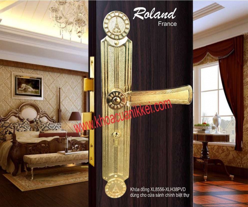 khóa cửa đại, khóa đại sảnh tay nắm gạt_Khóa Roland (Đồng đúc) dùng cho cửa Đại Sảnh XL8556-XLH38 Vàng bóng