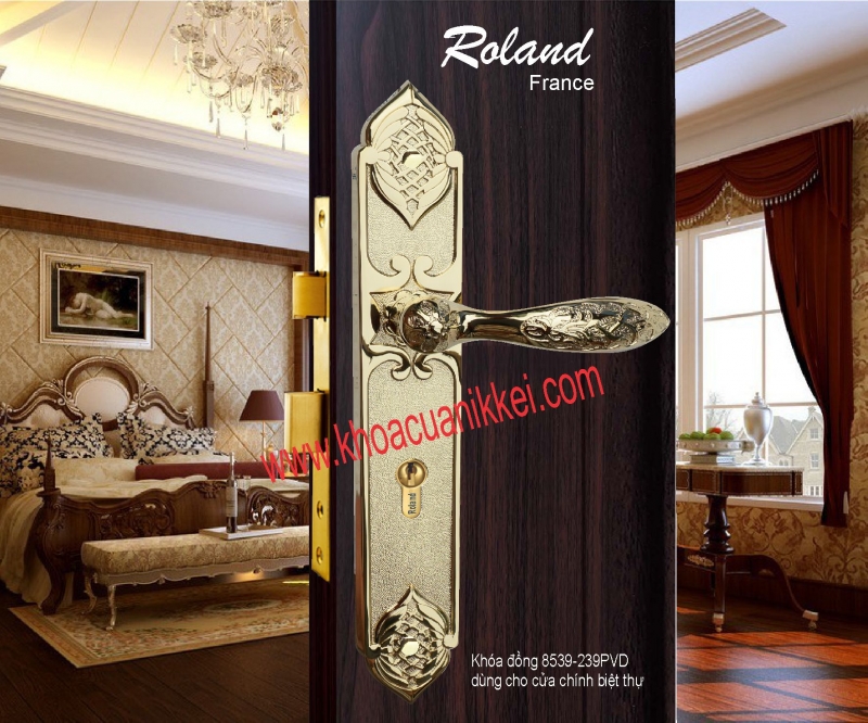 sản phẩm cao cấp Khóa Roland (Đồng đúc) dùng cho cửa chính 8539-239 Vàng bóng