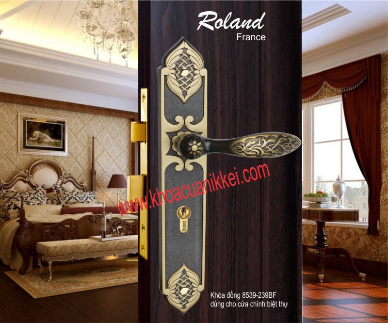 sản phẩm Khóa tay gạt Roland (Đồng đúc nguyên chất) dùng cho cửa chính 8539-239 Vàng khói Rêu sang trọng và cổ điển